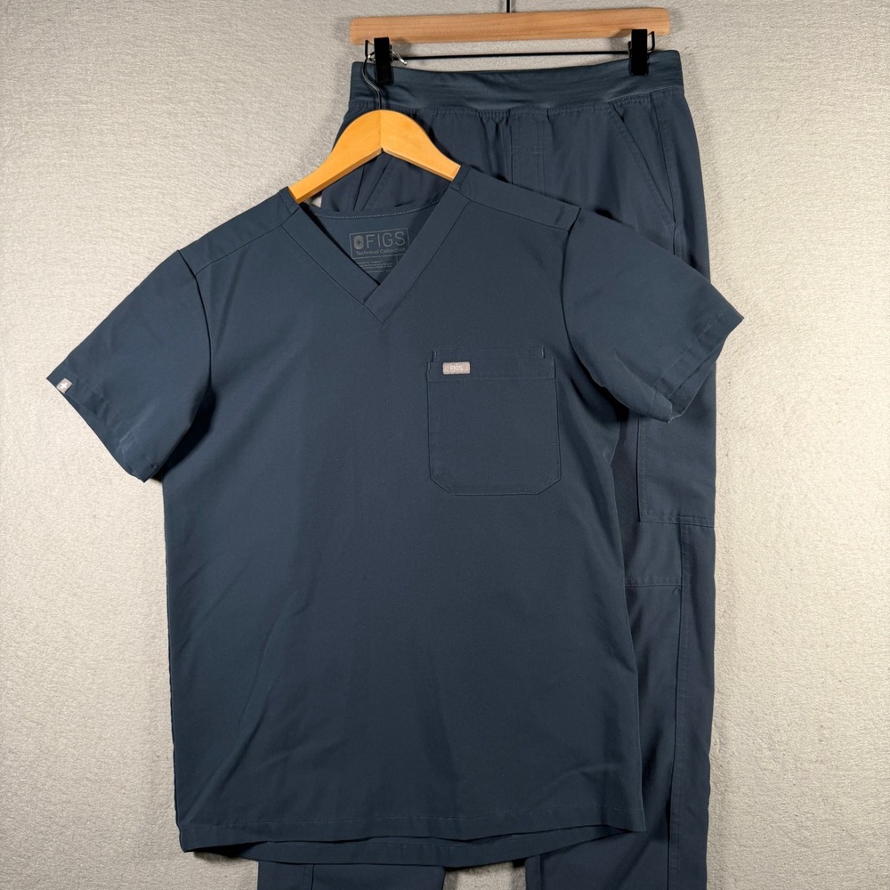 FIGS Mens XS Navy Blue Technical Collection Scrub Set V-Neck Top & Cargo Pants